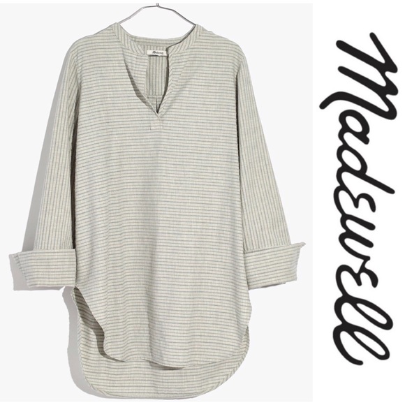 MADEWELL Gray Texture Striped Split Cuff Shirt Sm - Picture 2 of 8